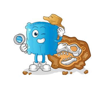 Fosil maskotlu yastık arkeologları. çizgi film vektörü