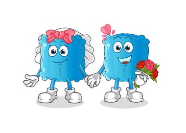 Yastık düğünü çizgi filmi. çizgi film maskotu vektörü