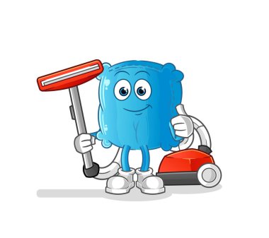 Bir süpürgeyle yastık temizliği. karakter vektörü