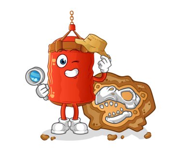 Fosil maskotuyla arkeologları yumruklamak. çizgi film vektörü