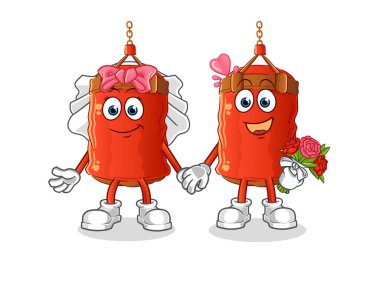 Kum torbası düğün karikatürü. çizgi film maskotu vektörü