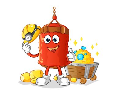 Altın karakterli bir madenciyi yumruklamak. çizgi film maskotu vektörü