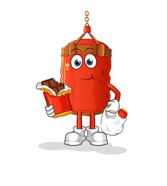 Kum torbası çikolata maskotu yer. çizgi film vektörü