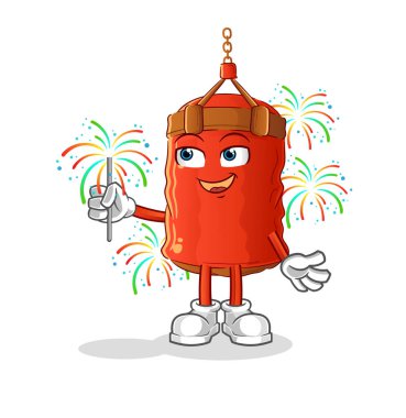 Havai fişek maskotlu kum torbası. çizgi film vektörü