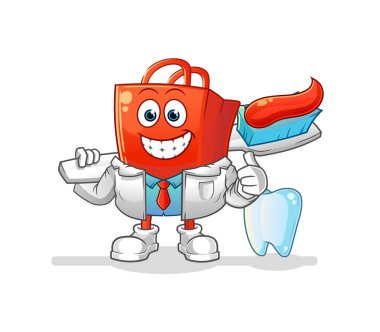 Alışveriş çantası dişçisi illüstrasyonu. karakter vektörü