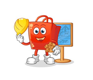 Alışveriş çantası Mimarı illüstrasyonu. karakter vektörü