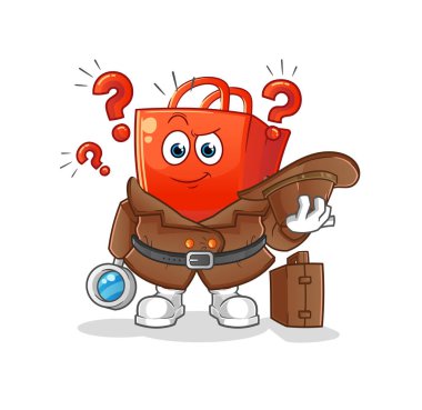 Alışveriş torbası dedektif vektörü. çizgi film karakteri