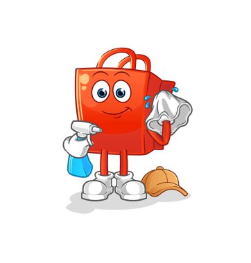 Alışveriş poşeti temizleyici vektörü. çizgi film karakteri