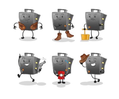 Evrak çantası kovboy grubu karakteri. çizgi film maskotu vektörü