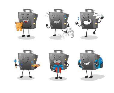 Evrak çantası çocuk grubu karakteri. çizgi film maskotu vektörü