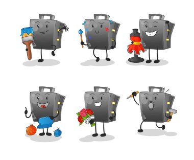 Çanta ressamı grup karakteri. çizgi film maskotu vektörü