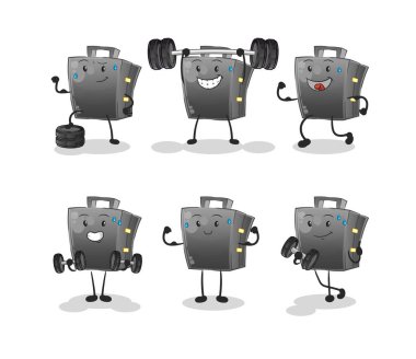 Evrak çantası egzersizi karakter belirledi. çizgi film maskotu vektörü