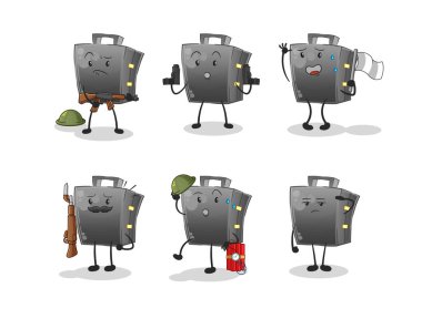 Evrak çantası askeri karakteri. çizgi film maskotu vektörü