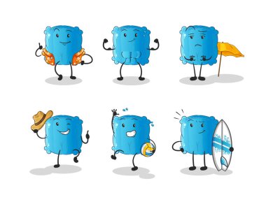 Yastık plajı tatili. çizgi film maskotu vektörü