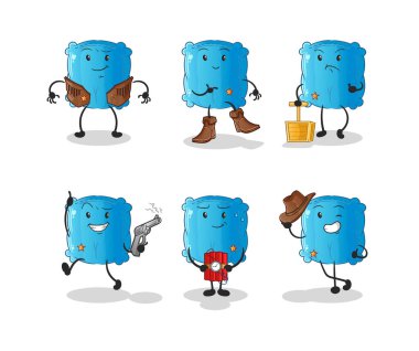 Yastık kovboy grubu karakteri. çizgi film maskotu vektörü