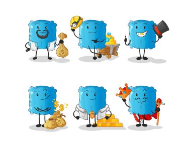 Yastık zengini grup. çizgi film maskotu vektörü