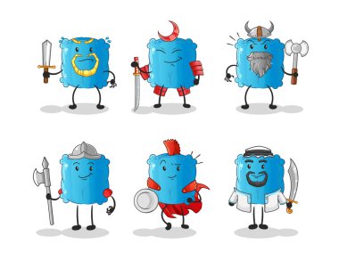 Yastık savaşçı grubu karakteri. çizgi film maskotu vektörü