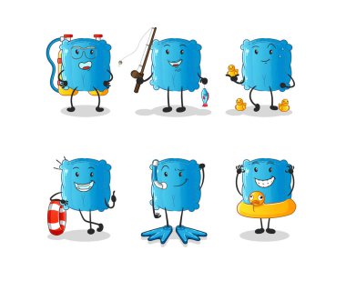 Yastık suyu aktivite grubu. çizgi film maskotu vektörü