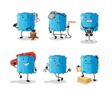 Yastık işçisi karakter. çizgi film maskotu vektörü