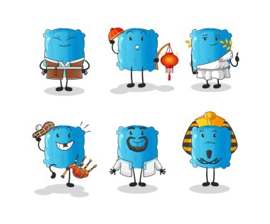 yastık dünyası kültür grubu. çizgi film maskotu vektörü