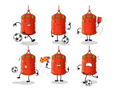 Kum torbası futbol grubu karakteri. çizgi film maskotu vektörü