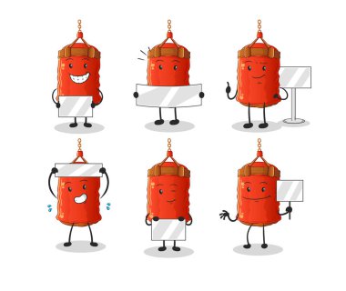 Kum torbasını tutan grup karakteri. maskot vektörü