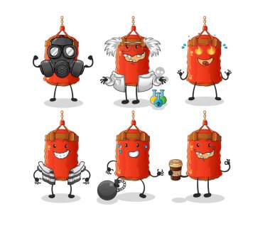 Kum torbası kötü adam grup karakteri. çizgi film maskotu vektörü