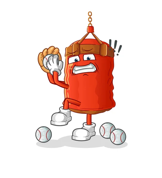 Sac Boxe Lanceur Baseball Dessin Animé Vecteur Mascotte Dessin Animé — Image vectorielle