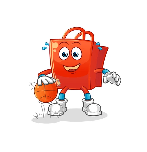 Sac Provisions Dribble Basket Personnage Vecteur Mascotte Dessin Animé — Image vectorielle