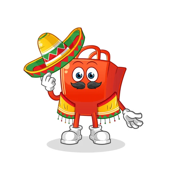 Bolsa Compras Cultura Bandera Mexicana Vector Mascota Dibujos Animados — Vector de stock