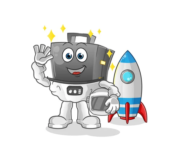 Briefcase Astronaut Waving Character Cartoon Mascot Vector — Stock Vector