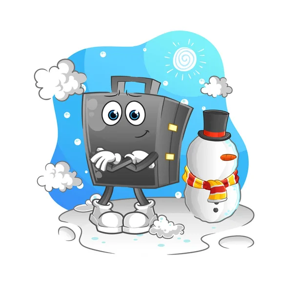 Briefcase Cold Winter Character Cartoon Mascot Vector — Stock Vector