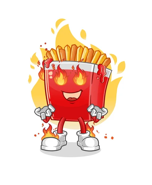 French Fries Fire Mascot Cartoon Vector — Stock Vector