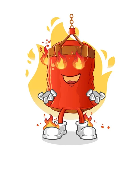 Punching Bag Fire Mascot Cartoon Vector — Stock Vector