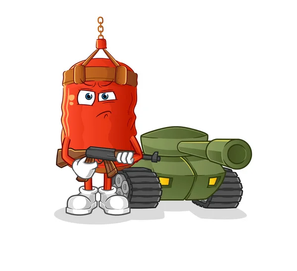 具有坦克特征的打孔袋士兵 卡通吉祥物载体 — 图库矢量图片