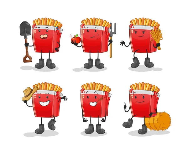 Personagem Grupo Agricultores Batatas Fritas Vetor Mascote Desenhos Animados —  Vetores de Stock