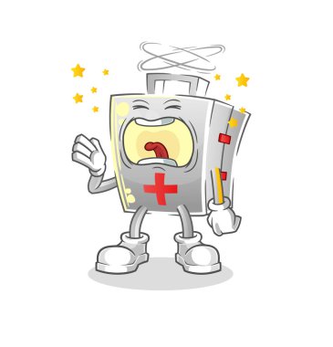 İlk yardım çantası esneme karakteri. çizgi film maskotu vektörü