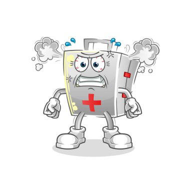 İlk yardım çantası çok kızgın bir maskot. çizgi film vektörü