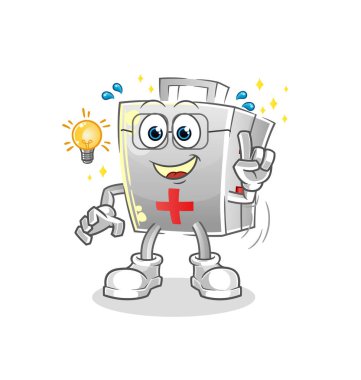 İlk yardım çantasında bir fikir karikatürü var. maskot vektörü