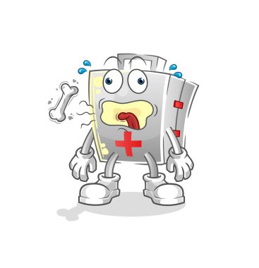 İlk yardım çantası geğirme maskotu. çizgi film vektörü