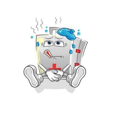 İlk yardım çantası hasta vektörü. çizgi film karakteri