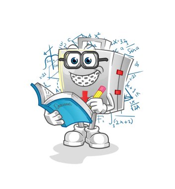 İlk yardım çantası ineği çizgi filmi. çizgi film maskotu vektörü