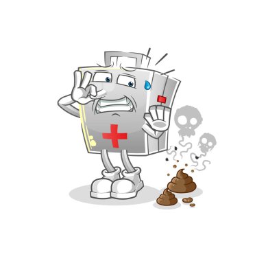 Kokmuş atık resimli ilk yardım çantası. karakter vektörü