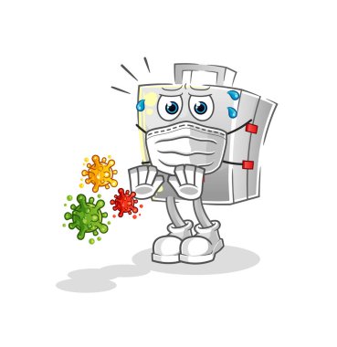 İlk yardım çantası virüsleri reddediyor. çizgi film maskotu vektörü