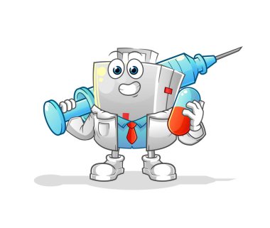 İlk yardım çantası doktoru elinde ilaç ve iğne tutuyor.