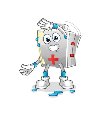 Karakteri geliştiren ilk yardım çantası. çizgi film maskotu vektörü