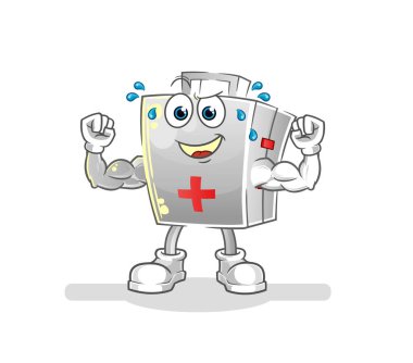 İlk yardım çantası kas çizgi filmi. çizgi film maskotu vektörü