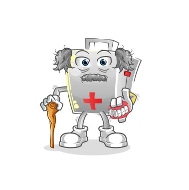 İlk yardım çantası beyaz saçlı yaşlı adam. karakter vektörü