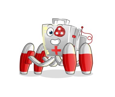 İlk yardım çantası gelecekteki robot vektörü. çizgi film karakteri