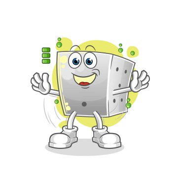 zar dolu pil karakteri. çizgi film maskotu vektörü